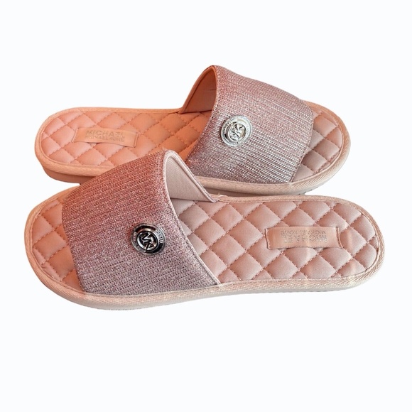 Michael Kors Womens Size 8 Janis Pink Sports MK Logo Slides Sandals - Picture 4 of 8